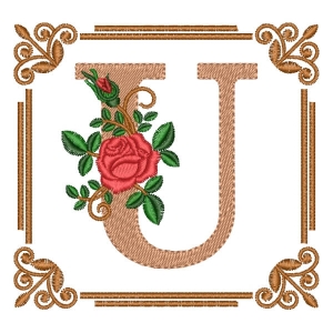 Letter U Flower in Frame Embroidery Design