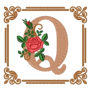 Letter Q Flower in Frame Embroidery Design