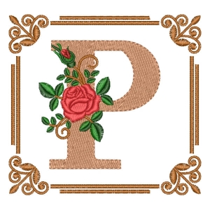 Letter P Flower in Frame Embroidery Design