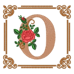 Letter O Flower in Frame Embroidery Design