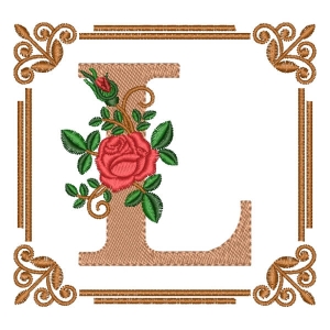 Letter L Flower in Frame Embroidery Design
