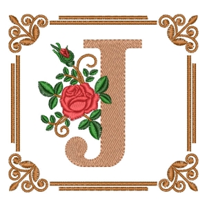 Letter J Flower in Frame Embroidery Design