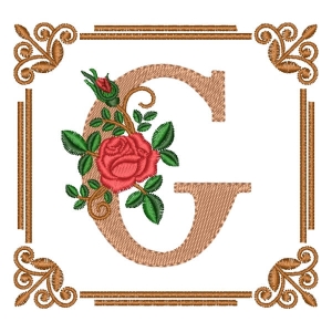 Letter G Flower in Frame Embroidery Design
