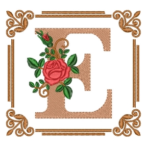 Letter E Flower in Frame Embroidery Design