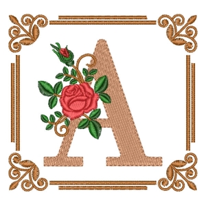 Letter A Flower in Frame Embroidery Design