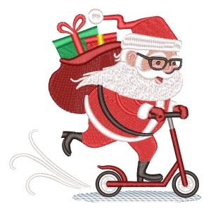 Santa Claus on Scooter Embroidery Design