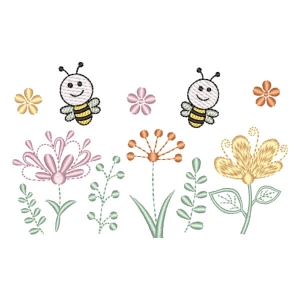 Bees and Flowers (Quick Stitch) Embroidery Design