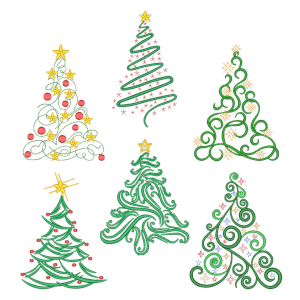 Modern Swirls Christmas Trees Design Pack