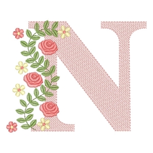 Matriz de bordado Monograma Floral Letra N (Pontos Leves)
