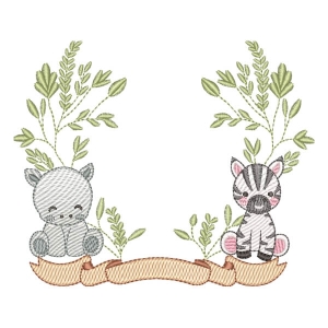 Hippo and Zebra with Frame (Quick Stitch) Embroidery Design