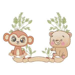 Monkey and Bear with Frame (Quick Stitch) Embroidery Design