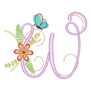 Flower Monogram Letter W Embroidery Design