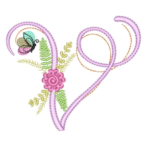 Matriz de bordado Monograma Floral Letra V