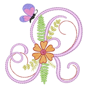 Flower Monogram Letter R Embroidery Design