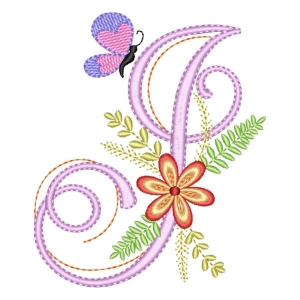 Flower Monogram Letter I Embroidery Design