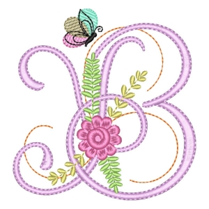 Flower Monogram Letter B Embroidery Design