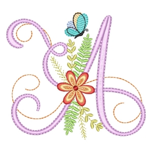 Flower Monogram Letter A Embroidery Design