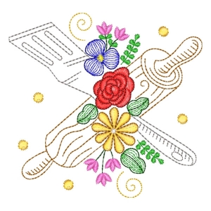 Matriz de bordado Utensílio com Floral 