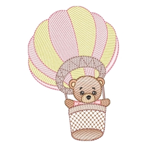 Cute Teddy Bear on Hot Air Baloon (Quick Stitch) Embroidery Design