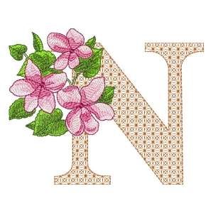 Flower Monogram Letter N Embroidery Design