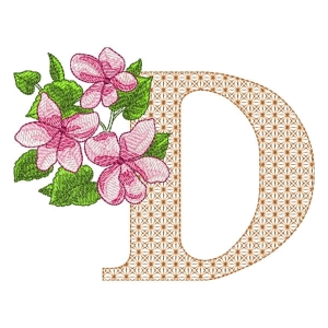 Flower Monogram Letter D Embroidery Design