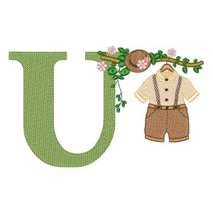 Monogran Letter U with Baby Clothes (Quick Stitch) Embroidery Design