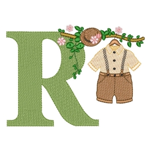 Monogran Letter R with Baby Clothes (Quick Stitch) Embroidery Design
