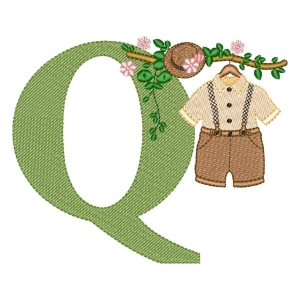 Monogran Letter Q with Baby Clothes (Quick Stitch) Embroidery Design