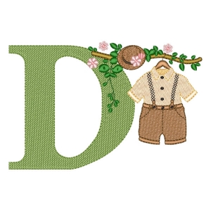 Monogran Letter D with Baby Clothes (Quick Stitch) Embroidery Design