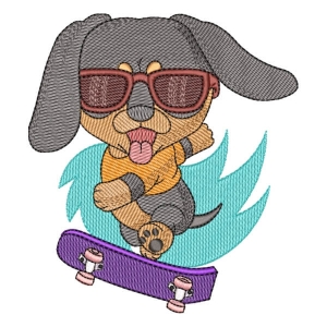 Dachshund with Skate (Quick Stitch) Embroidery Design