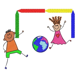 Kids and Earth Planet Embroidery Design