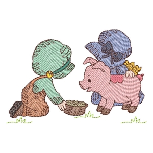 Sunbonnet and Pig (Quick Stitch) Embroidery Design