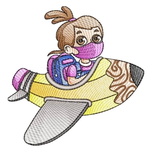 Girl in Rocket Pencil (Quick Stitch) Embroidery Design