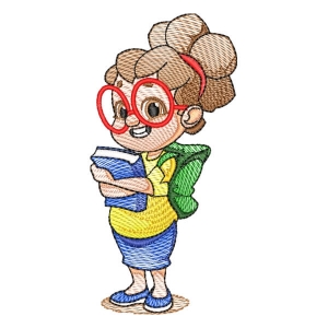 Girl with Backpack and Book (Quick Stitch) Embroidery Design
