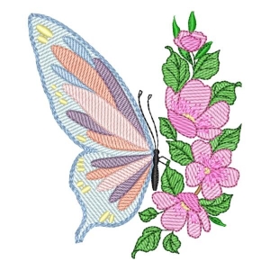 Butterfly on Flowers Embroidery Design