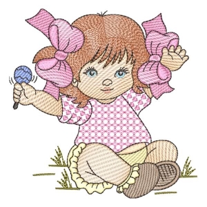 Girl with Rattle (Quick Stitch) Embroidery Design