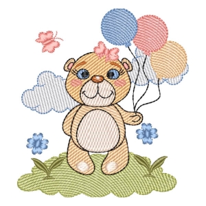 Bear with Balloon (Quick Stitch) Embroidery Design