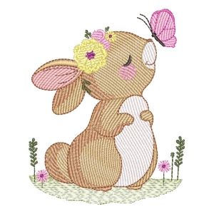 Bunnies with Butterfly (Quick Stitch) Embroidery Design
