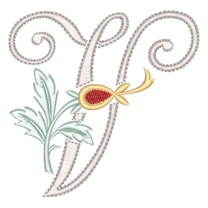 Monogram with Flower Letter V Embroidery Design
