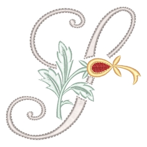 Monogram with Flower Letter S Embroidery Design