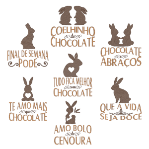 Pacote de Matrizes Coelhos de Chocolate com Frases (Pontos Leves)