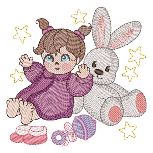 Baby with Bunny (Quick Stitch) Embroidery Design