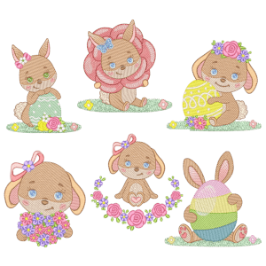 Bunnies with Flowers and Eggs (Quick Stitch) Design Pack