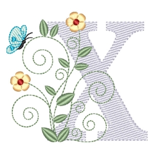Monogram with Flower Letter X (Quick Stitch) Embroidery Design