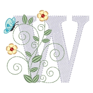 Monogram with Flower Letter W (Quick Stitch) Embroidery Design