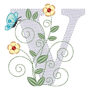 Monogram with Flower Letter V (Quick Stitch) Embroidery Design