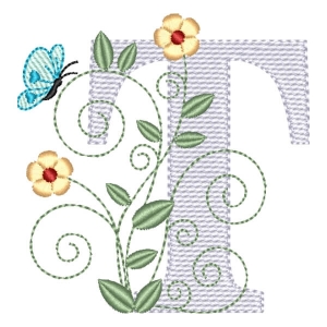 Monogram with Flower Letter T (Quick Stitch) Embroidery Design
