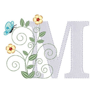 Monogram with Flower Letter M (Quick Stitch) Embroidery Design