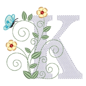 Monogram with Flower Letter K (Quick Stitch) Embroidery Design