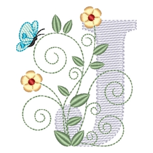 Monogram with Flower Letter J (Quick Stitch) Embroidery Design